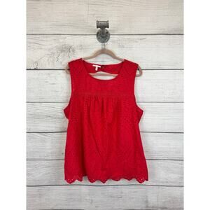 Maurices Plus Size Red Pink Eyelet Sleeveless Embroidered Top Size 3X